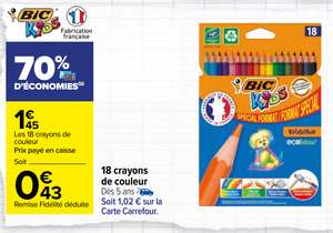 70% de remise fidélité sur une sélection de fournitures scolaires - Ex : 18 crayons de couleurs Bic Kids (via 1.02€ sur la carte)