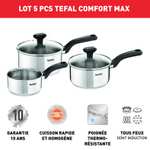 Batterie de cuisine 5 pièces Tefal Comfort Max - Casseroles 14/16/18 cm, Couvercles 16/18 cm, Acier inoxydable Induction C973S344