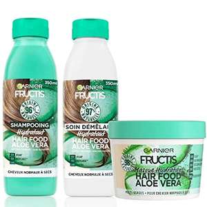 Lot Fructis Hair Food Aloe Vera : 1 shampooing + 1 soin démêlant + 1 masque hydratant
