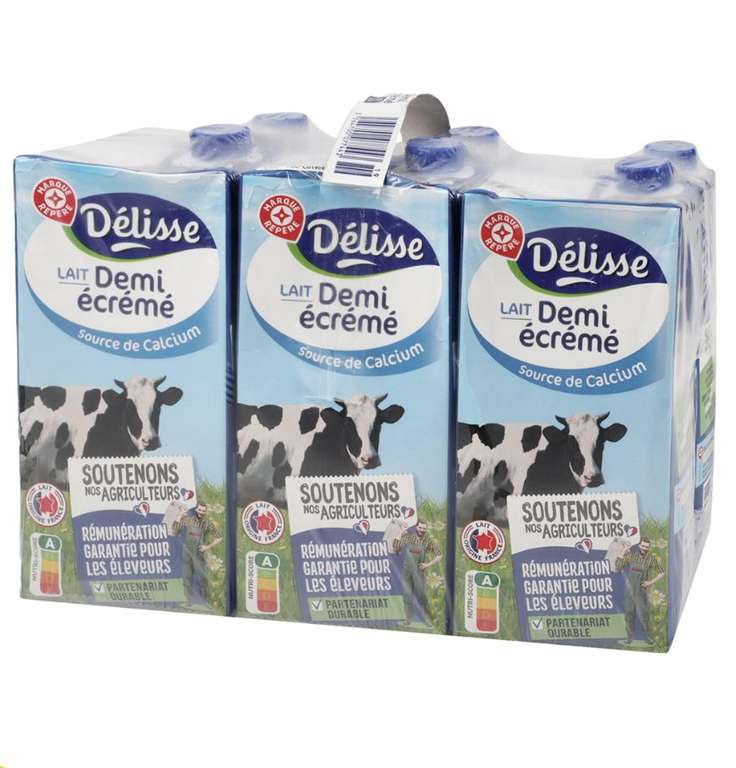 Pack de 6 briques de lait Délisse - 6x1L (Via 1,14€ sur Carte Fidélité)