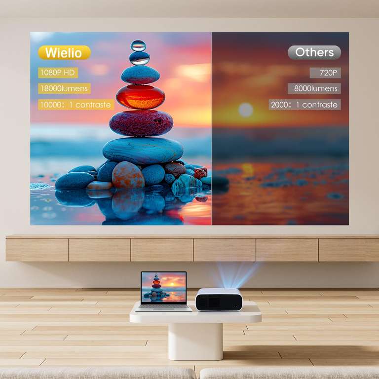 Vidéoprojecteur 2025 Wielio Full HD 1080P 700ANSI WiFi Bluetooth Android 11