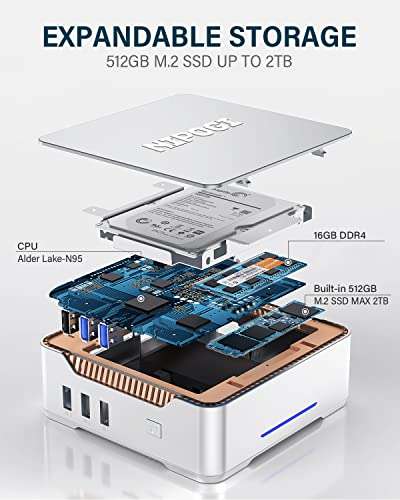 Mini PC NiPoGi GK3 Plus - Intel N95, RAM 16 Go, SSD 512 Go, WiFi 2.4/5G, W11 Pro (2x HDMI 4K, 1x VGA 4K, 4x USB, 1x RJ45) - Vendeur tiers