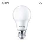 Pack de 2 ampoules LED dépolies Philips - 40W, E27, blanc chaud