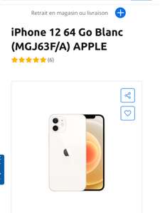Smartphone 6,1" Apple iPhone 12 64 Go Blanc (via 120€ sur la carte de fidélité)