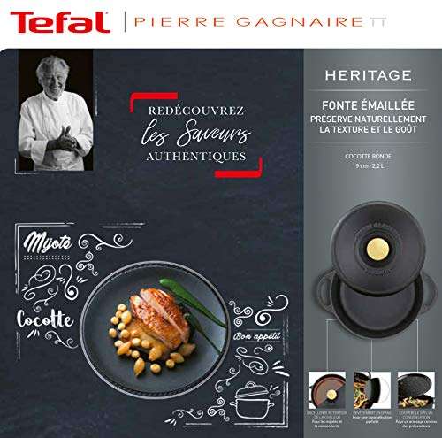Cocotte fonte d'acier Tefal Pierre Gagnaire Heritage - Ronde 21 cm, 3,3L, Induction, Noir