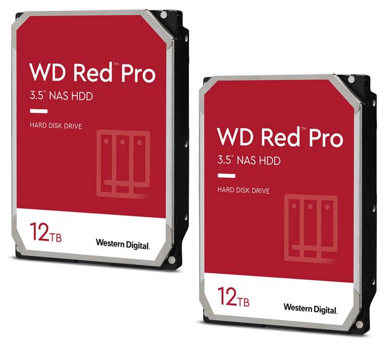 Lot de 2 Disques durs internes Western Digital WD Red Pro NAS - 2x 12 To (24 To), CMR, 7200 tr/min, Cache 256 Mo