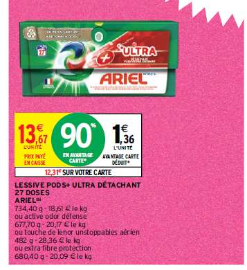 Boîte de 27 capsules de lessive Ariel Pods - Différents parfums (Via 12.31€ sur la carte de fidélité)