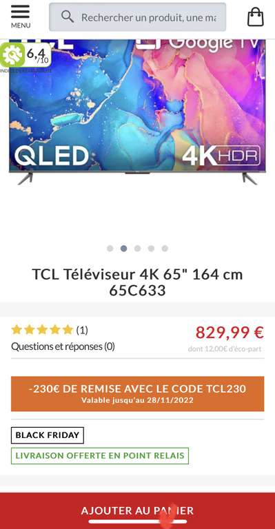 TV 65" TCL 65C633 - 4K UHD, Google TV