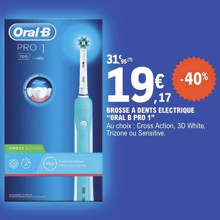 Brosse à dents électrique Oral-b Pro 1 - Différentes variétés (via ODR de 12,78€ et BA de 3€)