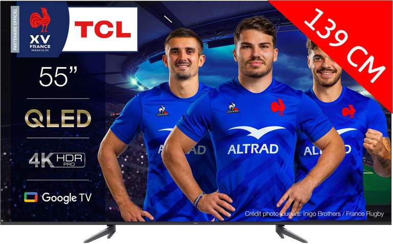 TV 55" TCL 55QLED770 - QLED 4K, Google TV (Via remise panier + ODR 100€)