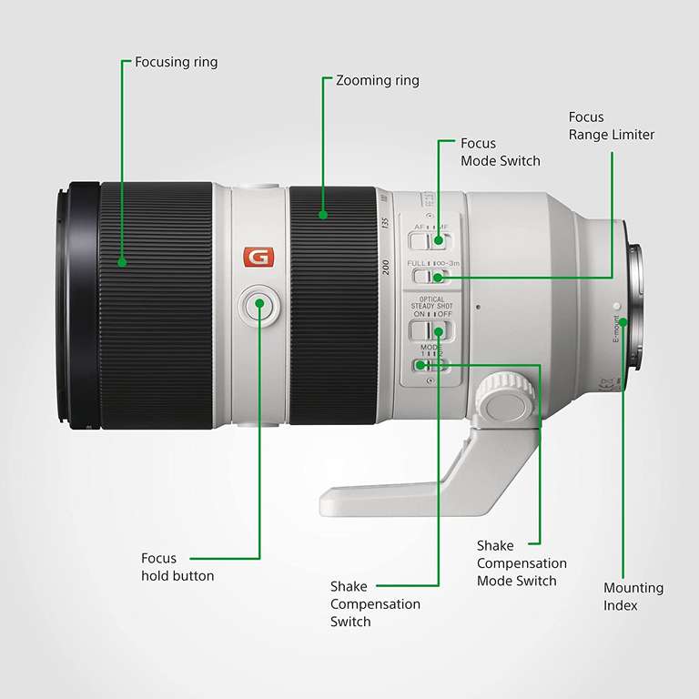 Objectif photo hybride Sony FE 70-200mm f/2.8 GM Blanc (+100 € de remboursés sur votre prochain objectif)