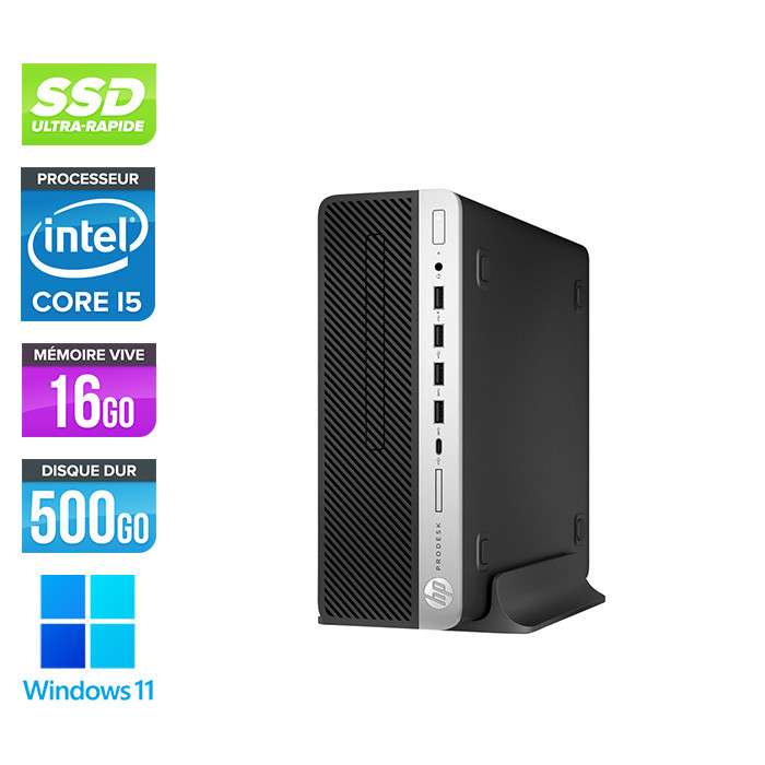 Tour PC HP Prodesk 600 G5 SFF - i5-9500 3,00 GHz, 16 Go RAM DDR4, 500 Go SSD, Gigabit Ethernet, Windows 11 (Reconditionné)