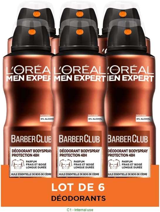Lot de 6 déodorants Men Expert L'Oréal BarberClub - 6x150ml (Vendeur tiers)