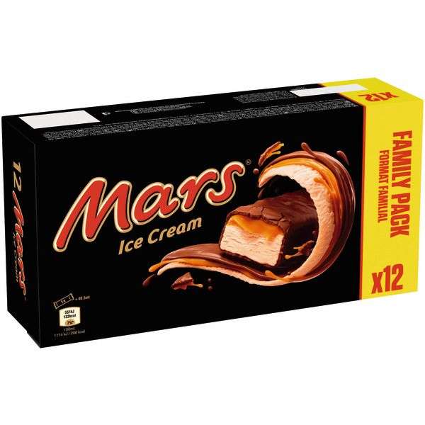 Boîte de 12 barres glacées Snickers ou Mars (via 1,45€ sur la carte de fidélité)