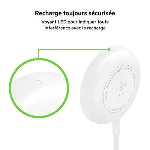 Chargeur sans-fil portable magnétique Belkin WIA005vfWH - Magsafe, Blanc, adaptateur secteur 20W inclus