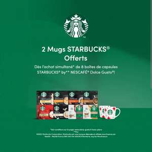 8 boîtes de capsules Starbucks Nescafé Dolce Gusto + 2 Mugs Starbucks offerts