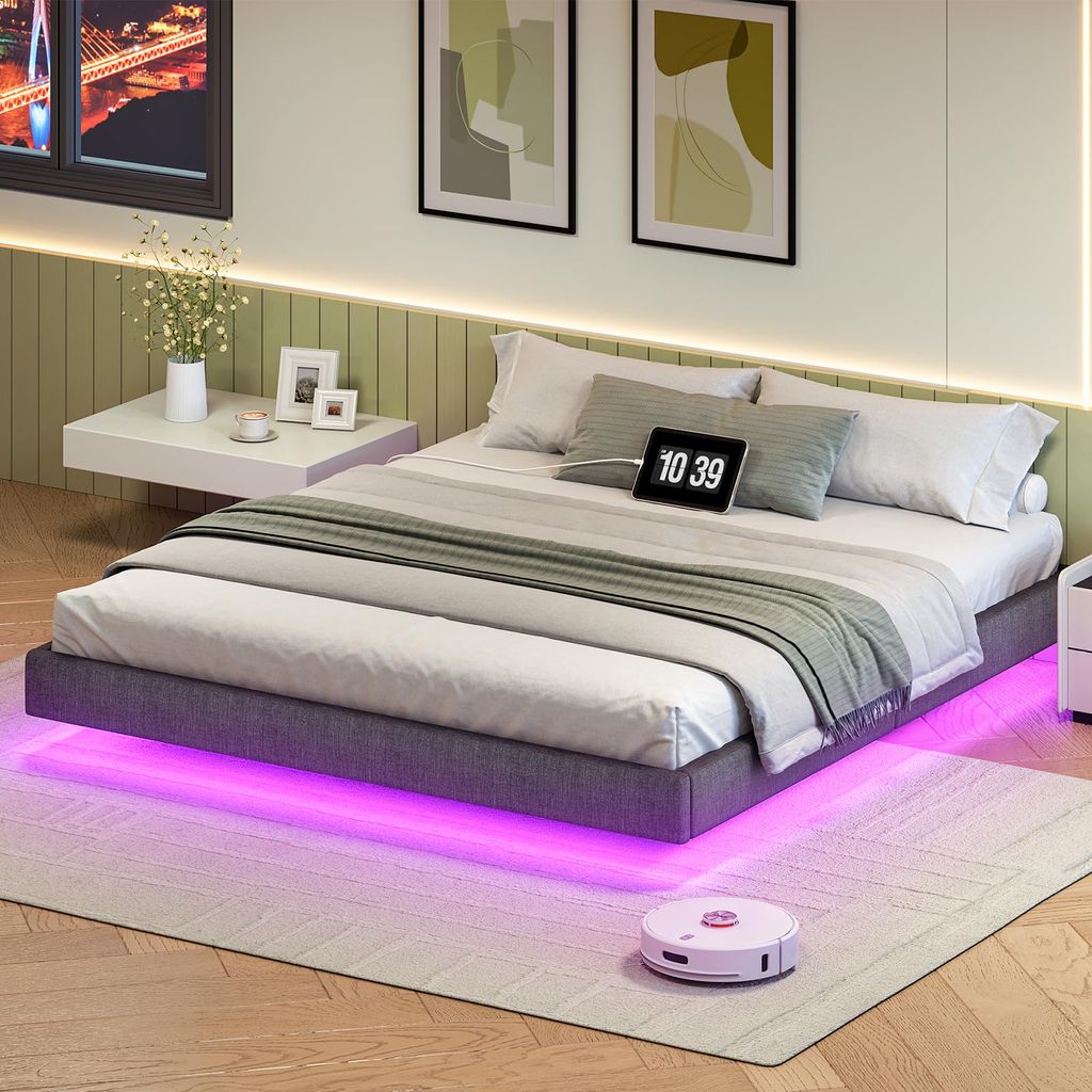 Cadre de Lit Flottant 180 x 200 cm - avec Station de Charge et éclairage LED (vendeur tiers)