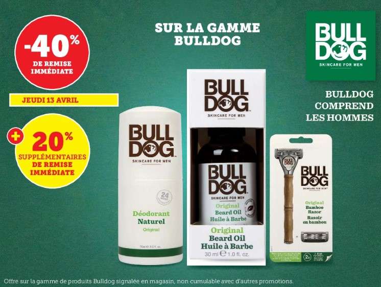 40% de réduction sur une sélection de produits Bull Dog - Ex : Gel douche original Bull Dog (500ml)