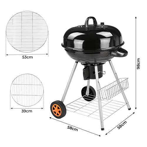 Barbecue à charbon de bois Momboo - Ø 57 cm, Thermomètre inclus, Cendrier et Ventilation Réglables, 58x58x98 cm (Vendeur tiers)