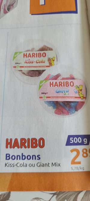 Haribo bonbons Kiss-Cola ou Giant Mix boîte de 500gr Veggie