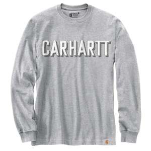 T-shirt Carhartt Relaxed Fit Heavyweight Long-Sleeve Block Logo Graphic - Gris, taille XL