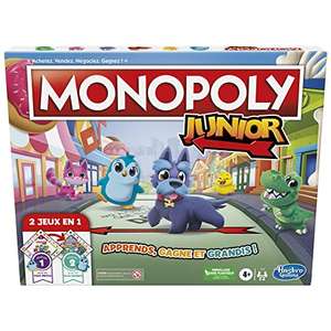 Jeu de société Monopoly Junior, 2 jeux en 1, plateau de jeu recto-verso, version française