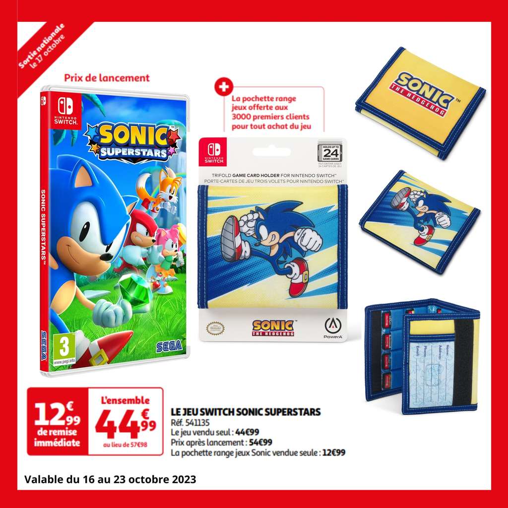 Sonic Superstars sur Nintendo Switch + Porte-carte de jeux 3 volets Sonic  The Hedgehog de marque PowerA –