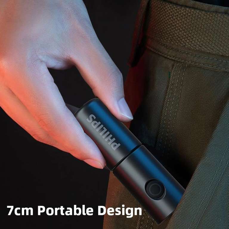 Mini lampe de poche LED Philips SFL1126 - Rechargeable, 300 lm, 7 Modes d'éclairage (7 cm)