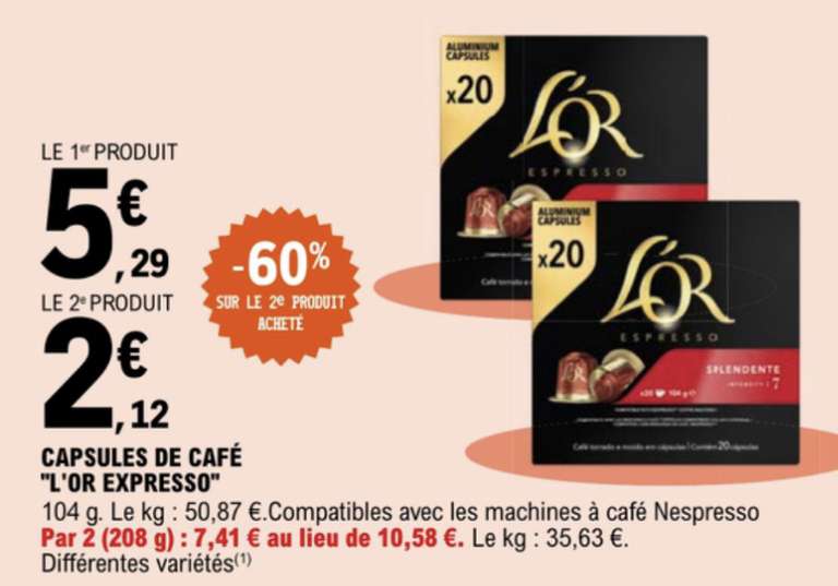Lot de 2 paquets de 20 capsules de café L'or Expresso (compatibles Nespresso)