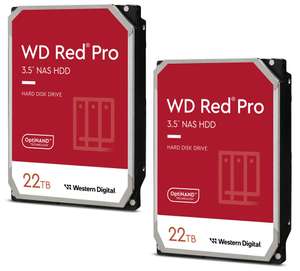 Lot de 2 disques durs internes 3.5" Western Digital WD Red Pro NAS - 2x 22 To, CMR, Cache 512 Mo, 7200 tours/min (WD221KFGX)