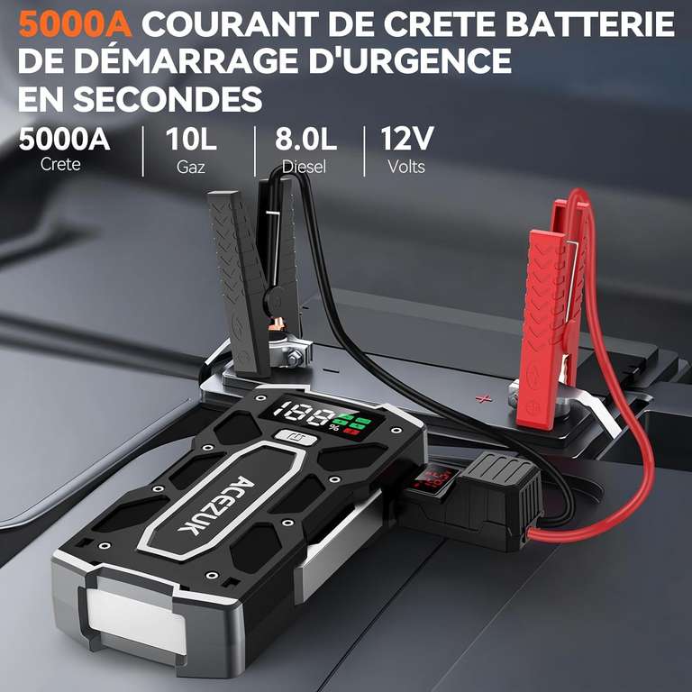 Booster De Batterie Voiture 5000A TREKURE 8-en-1 | Démarreur USB 23800mAh Avec Compresseur 150PSI Et Lampe LED