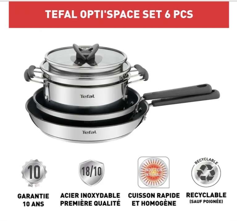 Batterie de cuisine Tefal Opti'Space - 6 pièces