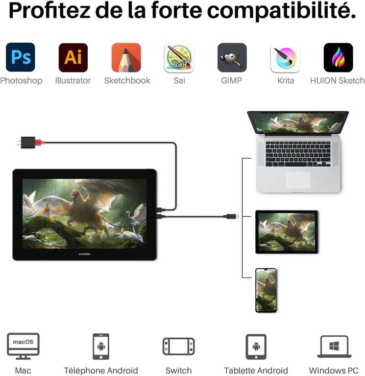 Tablette graphique 15.6" Huion Kamvas Pro 16 4K (vendeur tiers)