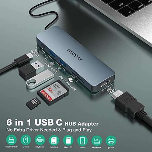 Hub USB-C 6-en-1 Hopday avec HDMI 4K (via Coupon de 80%)