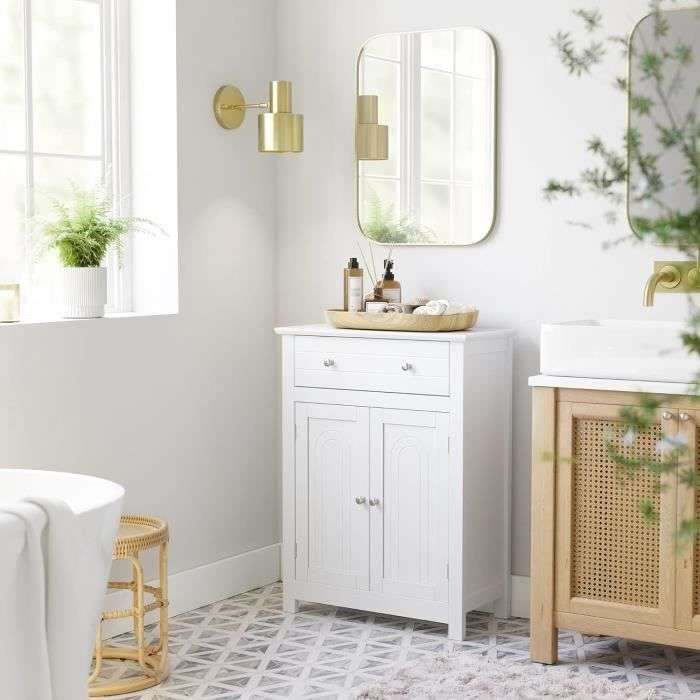 Meuble de salle de bain Vasagle - Tiroir et cloison amovible - Style  cottage - Blanc - 60 x 30 x 80 cm (Vendeurs tiers) –
