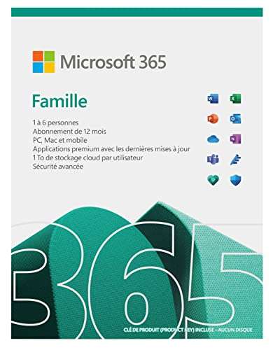 Abonnement Microsoft 365 Famille 27 mois - 6 To de stockage en cloud OneDrive au total (1 To par personne - Dématérialisé)