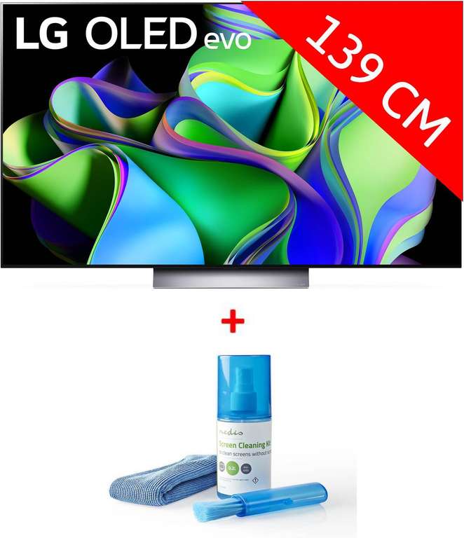 TV 55" LG OLED55C3 (2023) - OLED Evo, 4K, 100 Hz, Dolby Vision, HDMI 2.1, VRR & ALLM (via ODR 200€) + kit de nettoyage CLSN120BU