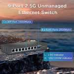 Commutateur Ethernet Davuaz 2.5G - 8 Ports 2.5G + 1x10G SFP, 100/1000/2500Mbps, sans Ventilateur, Non administré (Vendeur Tiers)