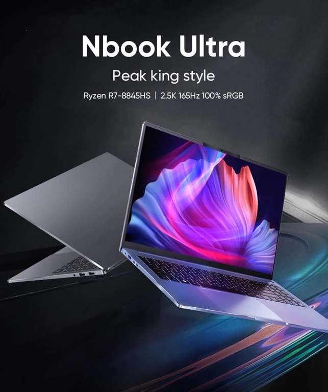 PC portable N-ONE Nbook Ultra - Ecran 16" 165 Hz, Ryzen 7 8845HS , 32 Go DDR5, 1 To SSD, Radeon 780M, WiFi 6, BT 5.2n, QWERTY (Entrepôt FR)