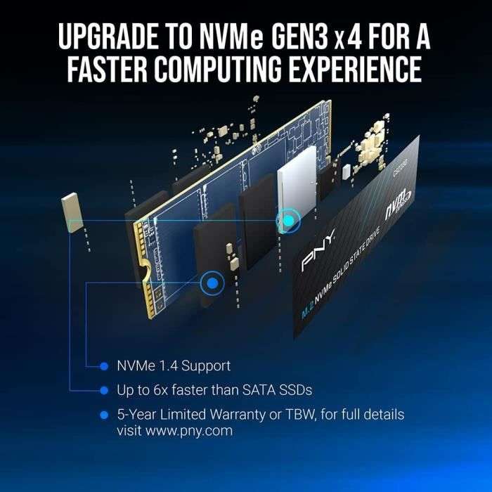 Disque dur interne PNY SSD M2 NVMe - 1TB, PNY CS2230 (+5,9€ de cagnotte CDAV)