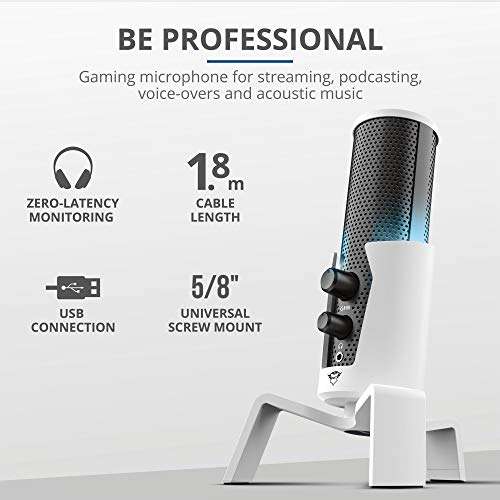 Microphone à condensateur USB 4-en-1 Trust Gaming GXT 258W Fyru - blanc