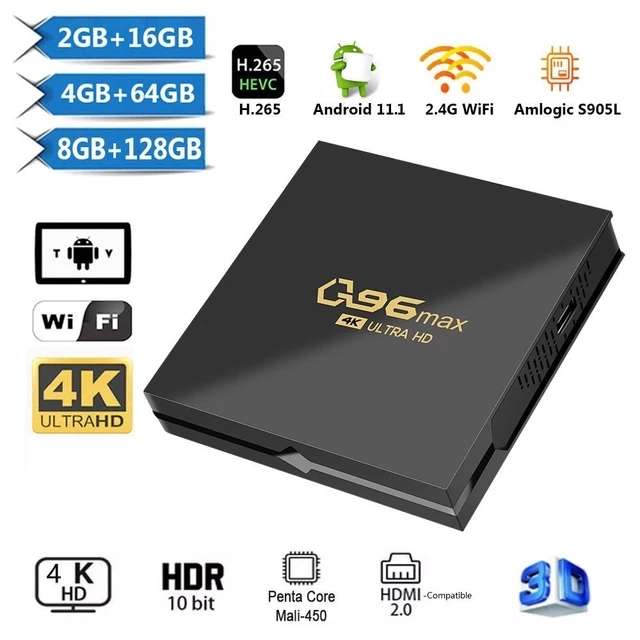 Box TV Q96 MAX - 8 Go RAM, 128 Go, Android 10, AmLogic Jingchen, 4K