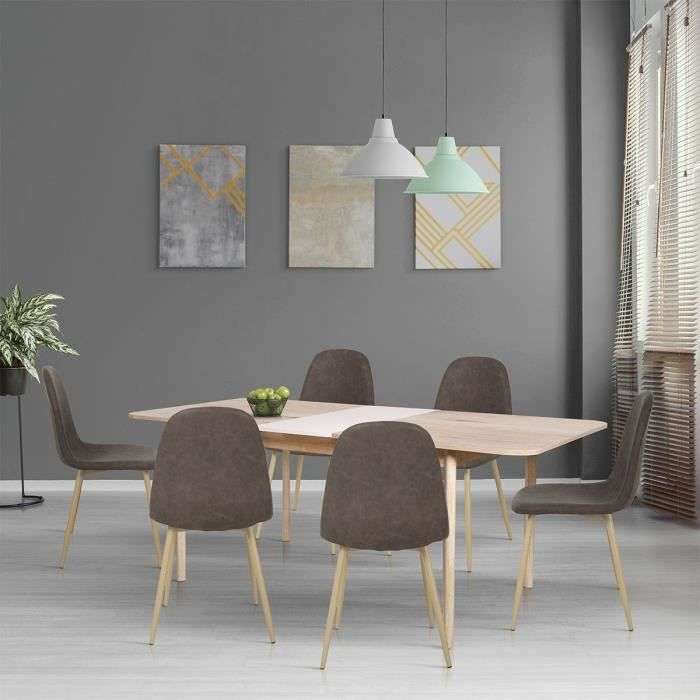 Table à manger extensible Scandinave New Sofia - L 160 / 200 x P 90 cm, Chêne/blanc avec motifs