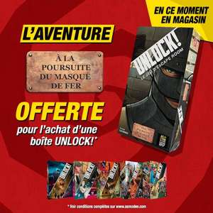 Une boîte de jeu aventure Unlock "À la poursuite du masque de fer" offerte pour l’achat d’un jeu Unlock
