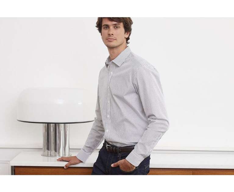 Chemise blanche à rayures noires Homme - 100% Coton (du 37 au 46)