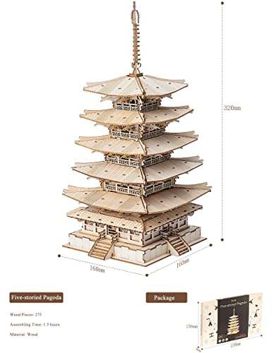 Maquette en Bois à Construire Rolife Puzzle 3D La Tour Pagode à Cinq étages  –