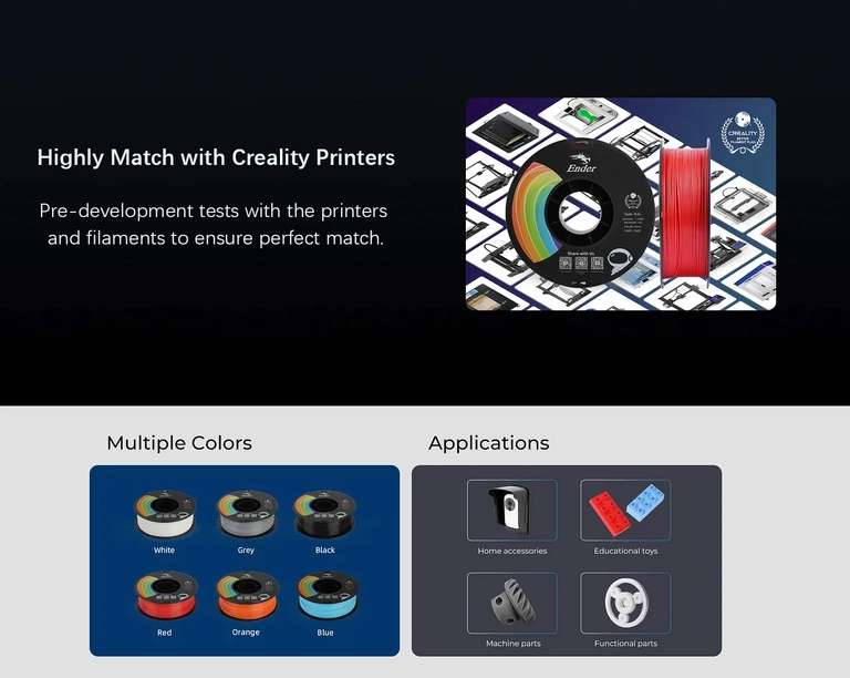 Lot de 10 kilos de filaments pour imprimante 3D Creality Ender-PLA Pro (PLA+) - 1.75mm, 7 couleurs différentes (Entrepôt EU)