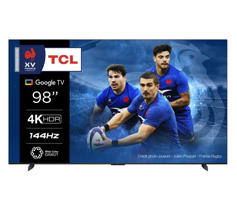 TV 98" TCL 98P744 - LED, 4K, 144 HZ, HDR, Google TV (via 400€ sur la carte)