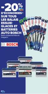 20% offerts sur la carte sur tous les Essuie-glaces et batteries auto Bosch