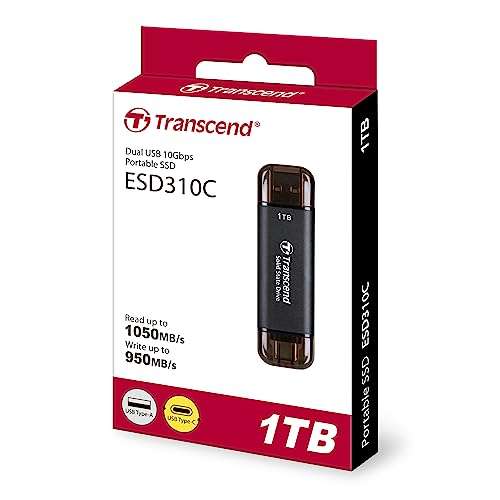 SSD Externe Transcend ESD310C - 1 To, 10Gb/s, USB Type-C + USB-A